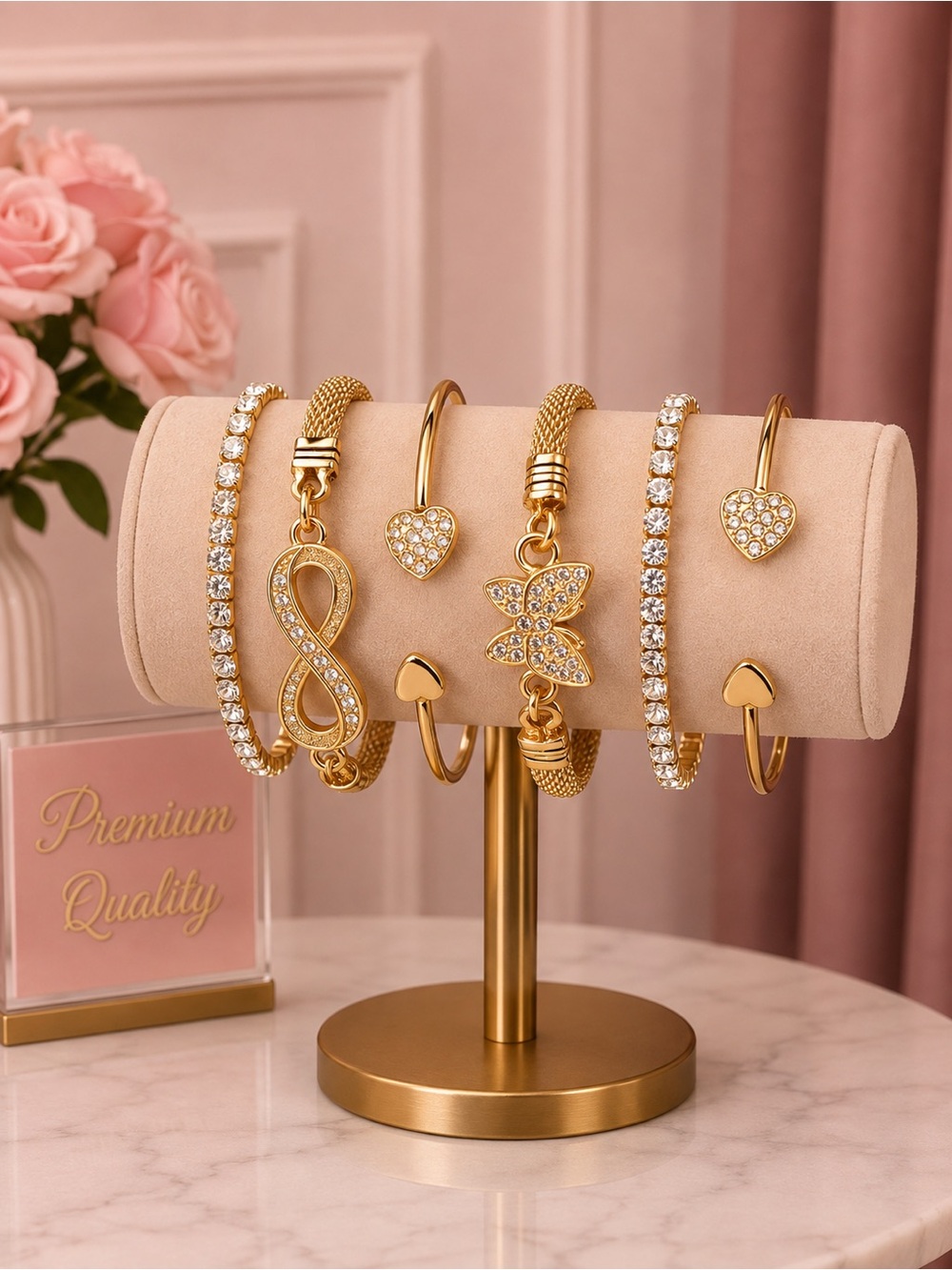 Gold Heart & Butterfly Bracelet Set - Women Jewelry